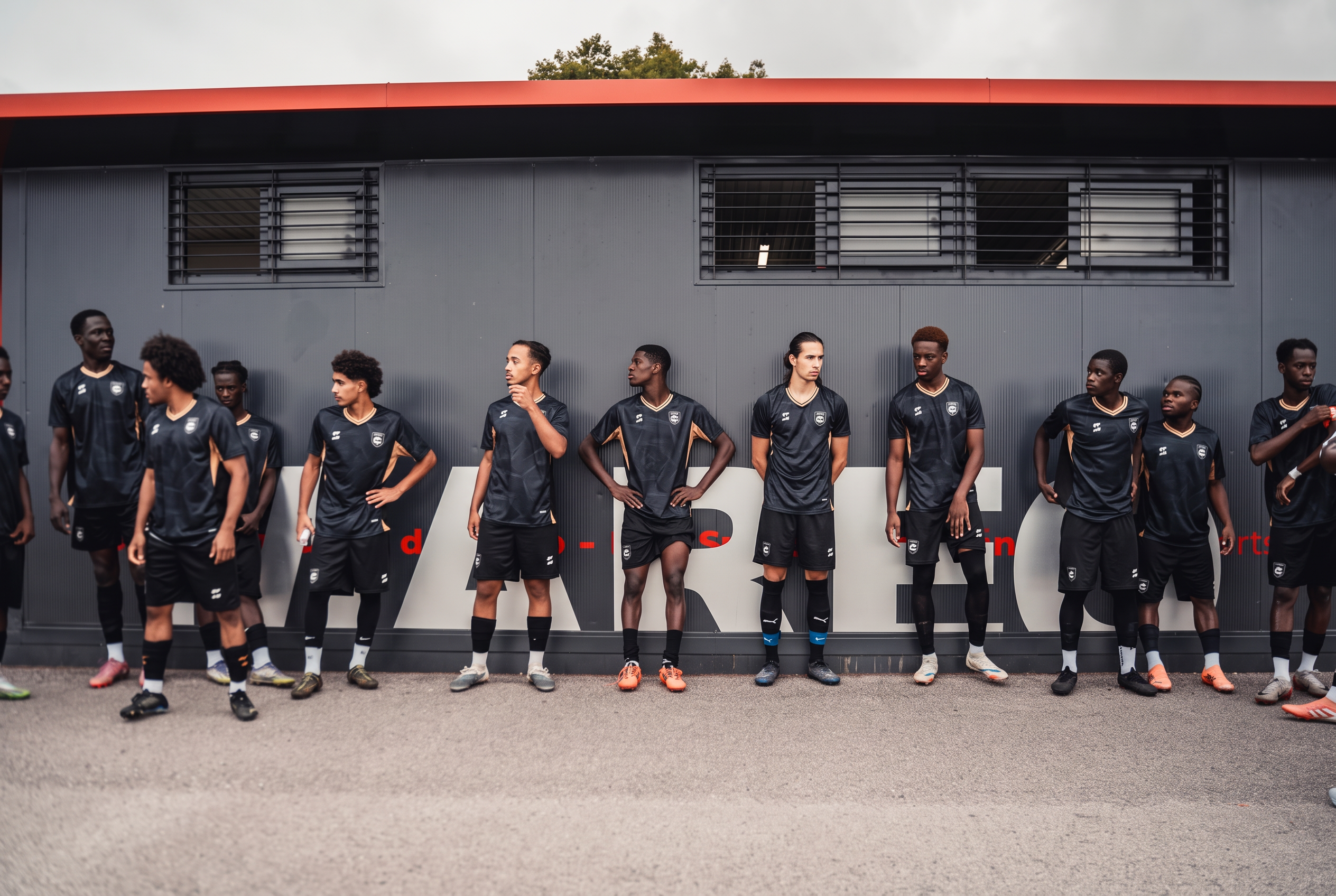 Équipe de jeunes footballeurs alignée avant un match
